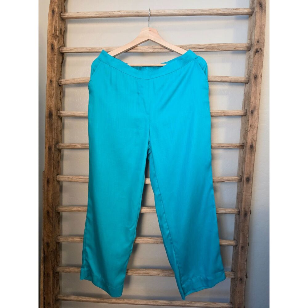 Chico’s 00 US 0/2 Turquoise Tencel Lyocell Pull On Crop Pants Wide Leg